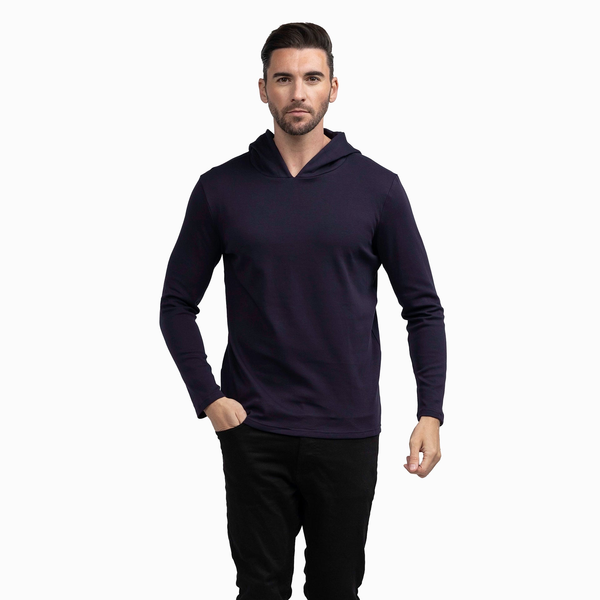 【Anyone more】Nay Linen Hood Long Sleeve T-shirt Perry-Ellis-mens-Linen-Blend-