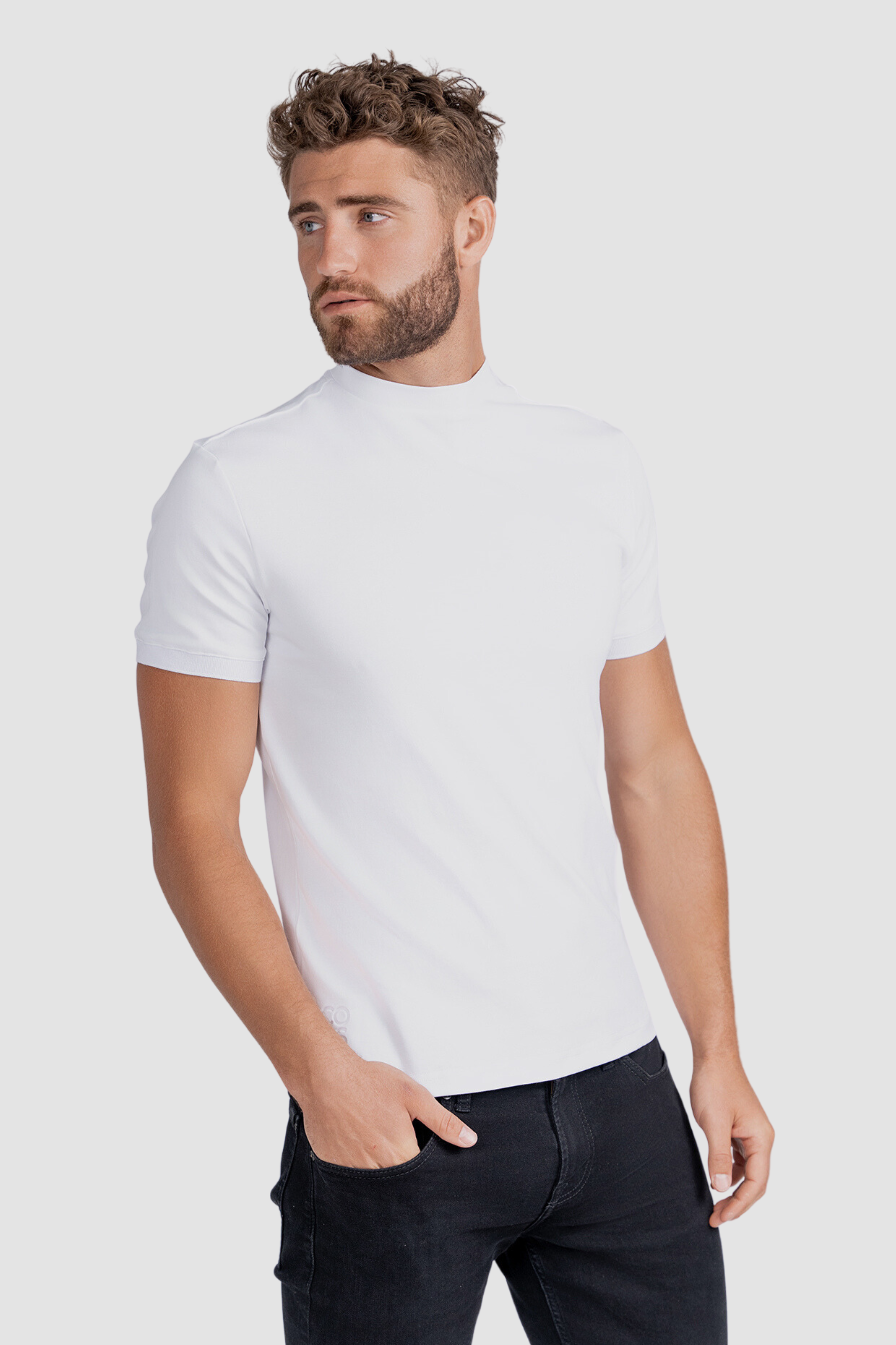 White mock neck t 2025 shirt